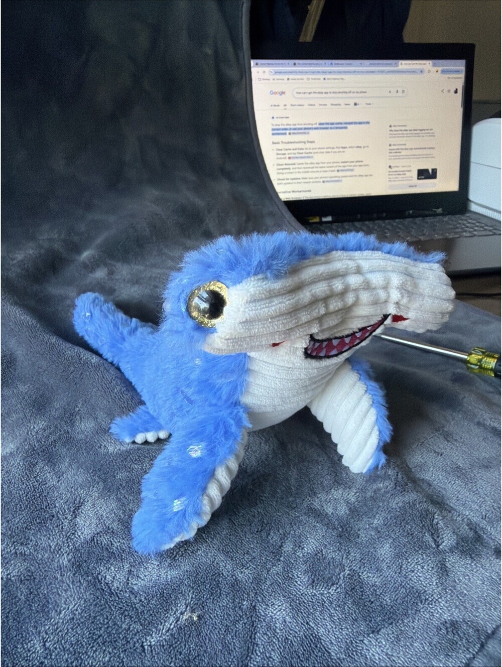 10" Happy Smiling Blue and White Hammerhead Shark Plush Toy Stuffed Animal